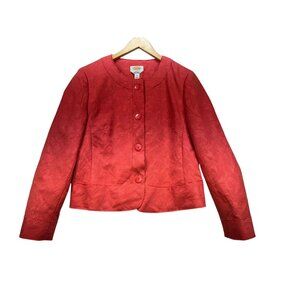 Talbots Womens Textured Jacket Size 12 Red Orange Italian Fabric Button Front
